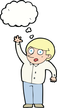 Çizgi filmci bir insan tarafından çizilmiş düşünce baloncuğuyla soru soruyor.