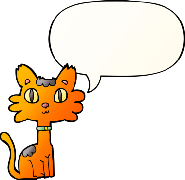 bir insan tarafından çizilmiş yumuşak eğimli konuşma baloncuklu çizgi film kedisi