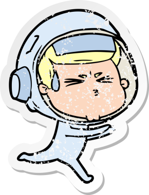 Bir insan tarafından çizilmiş stresli astronot karikatürü.