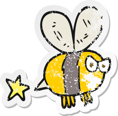 Bir insan tarafından çizilmiş kızgın bir arının gerilimli çıkartması.