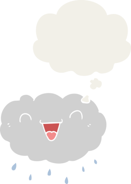 Bir insan tarafından çizilmiş düşünce baloncuklu mutlu çizgi film bulutu.