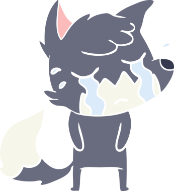 Bir insan tarafından çizilmiş ağlayan tilki düz renkli çizgi film