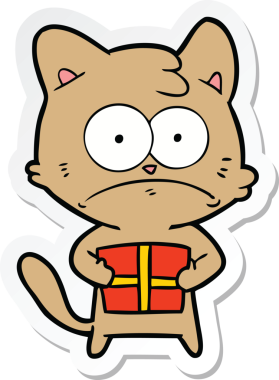 Bir insan tarafından çizilmiş bir çizgi film kedisinin çıkartması.