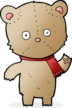 Bir insan tarafından çizilmiş oyuncak ayıyı sallayan çizgi film.