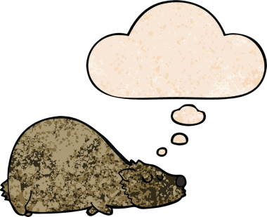 Bir insan tarafından çizilmiş grunge desenli düşünce baloncuklu çizgi film ayısı.