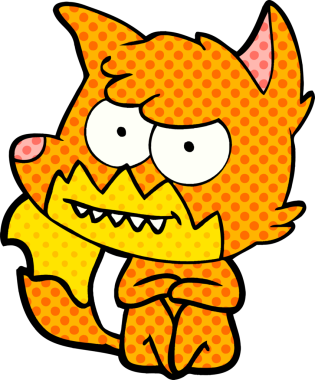 Bir insan tarafından çizilmiş sırıtan tilki çizgi filmi.