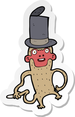 Bir insan tarafından çizilmiş silindir şapkalı maymun çıkartması.