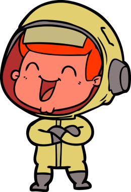 Bir insan tarafından çizilmiş mutlu astronot çizgi filmi.