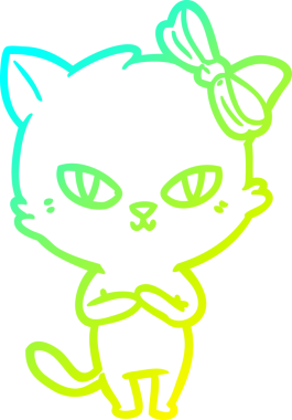 Bir insan tarafından çizilmiş bir çizgi film kedisinin soğuk gradyan çizgisi.