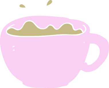 Bir insan tarafından çizilmiş düz renkli çizgi film kahve fincanı.