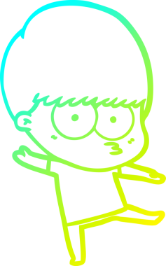 Bir insan tarafından çizilmiş, gergin bir çizgi film çocuğunun çizimi.