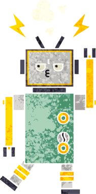 Bir insan tarafından çizilmiş bir robotun retro çizim tarzı karikatürü