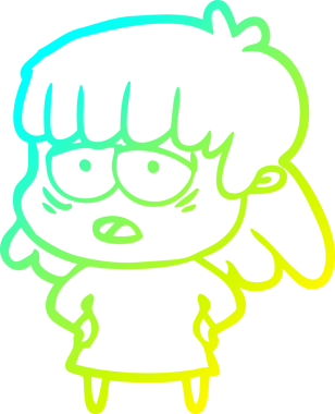 Bir insan tarafından çizilmiş, karikatür çizen yorgun bir kadın.