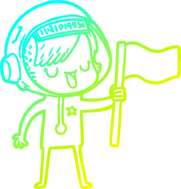 Bir insan tarafından çizilmiş soğuk gradyan çizgili astronot kadın çizimi.