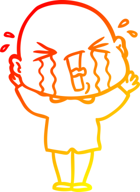 Bir insan tarafından çizilmiş, ağlayan kel bir adamın çizgi çizimi.