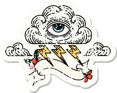 Her şeyi gören bir insan tarafından çizilmiş eski bir çıkartma.