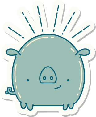 Bir insan tarafından çizilmiş dövme stili bir domuzun çıkartması.