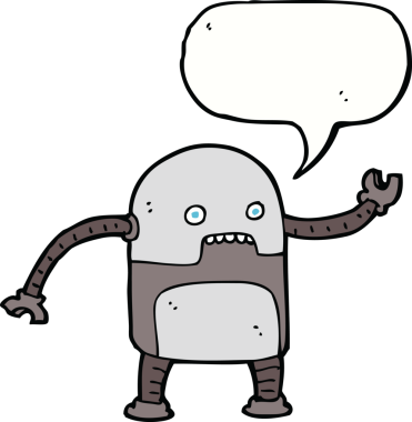 Bir insan tarafından çizilmiş komik karikatür robotu.