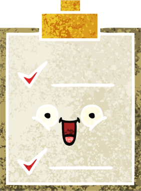 Bir insan tarafından çizilmiş bir kontrol listesinin retro illüstrasyon tarzı karikatürü