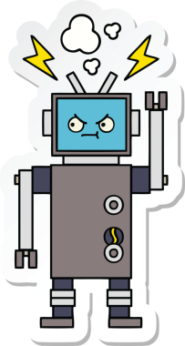 Bir insan tarafından çizilmiş şirin çizgi film robotunun çıkartması.