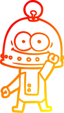 Bir insan tarafından çizilmiş ampullü mutlu bir robot çizimi.