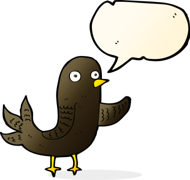 bir insan tarafından çizilmiş konuşma baloncuklu bir çizgi film kuşu.