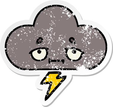 Bir insan tarafından çizilmiş tatlı bir karikatür fırtına bulutunun sıkıntılı çıkartması