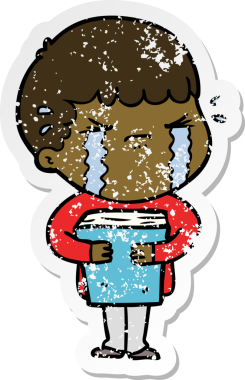 Bir insan tarafından çizilmiş ağlayan bir karikatürcünün sıkıntılı çıkartması.