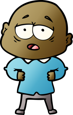 Bir insan tarafından çizilmiş yorgun, kel bir adam.