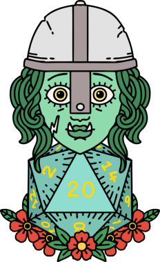 Retro Dövme Biçimi Bir insan tarafından çizilmiş 20 zarlı yarı ork savaşçı karakteri