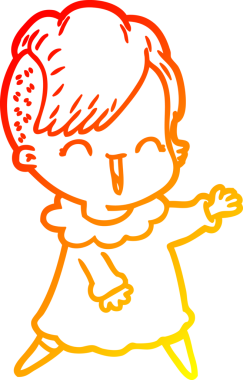 Bir insan tarafından çizilmiş mutlu çizgi film hipster kızı çizimi.