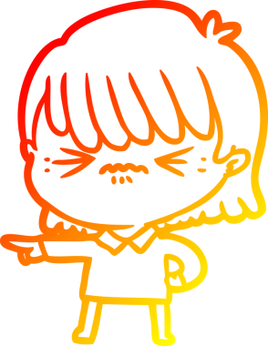 Sinirli bir karikatür kızının insan tarafından çizilmiş sıcak çizgi çizimi.