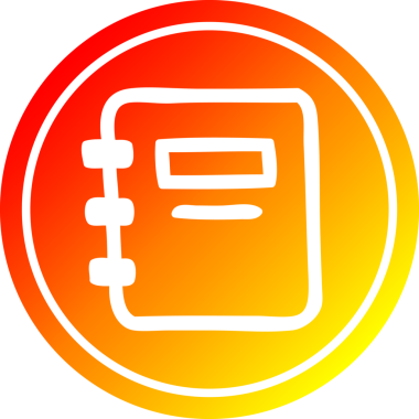 Bir insan tarafından çizilen sıcak gradyan bitiş çizgili kitap dairesel simgesine dikkat et