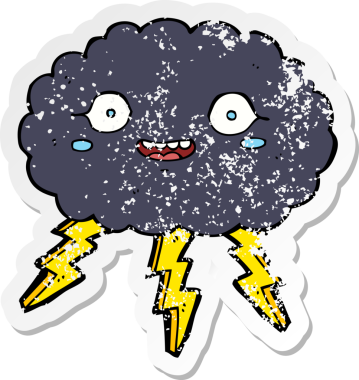 Bir insan tarafından çizilmiş mutlu bir yağmur bulutunun gerilemiş çıkartması.