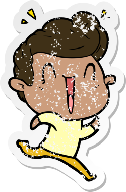 Bir insan tarafından çizilmiş heyecanlı bir karikatür çıkartması.