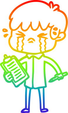 Gökkuşağı gradyan çizimi bir insan tarafından çizilmiş ağlayan bir çizgi çocuk çizimi