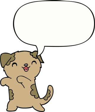 Bir insan tarafından çizilmiş konuşma balonu olan sevimli bir çizgi film köpeği.