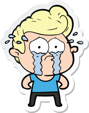 Bir insan tarafından çizilmiş ağlayan bir karikatür çıkartması.