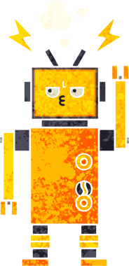 Bir insan tarafından çizilmiş arızalı bir robotun retro çizim tarzı karikatürü