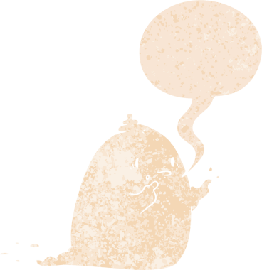 Bir insan tarafından çizilmiş grunge sıkıntılı retro desenli konuşma baloncuklu çizgi film hayaleti.