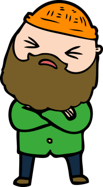 Bir insan tarafından çizilmiş sakallı bir çizgi film adamı.