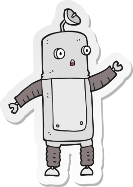 Bir insan tarafından çizilmiş robot karikatür çıkartması.