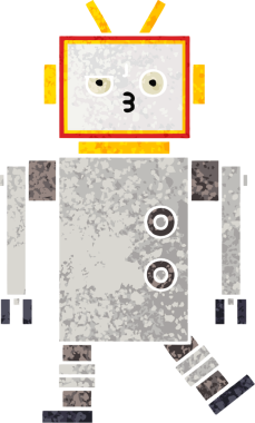 Bir insan tarafından çizilmiş bir robotun retro çizim tarzı karikatürü
