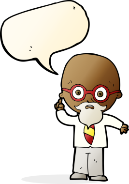 Bir insan tarafından çizilmiş konuşma balonu olan çizgi film profesörü.