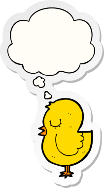 Düşünce baloncuğu insan tarafından çizilmiş bir çıkartma olan çizgi film kuşu.