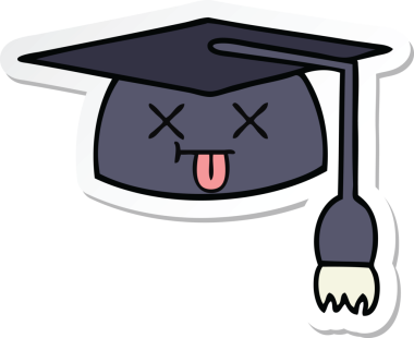 Bir insan tarafından çizilmiş şirin bir çizgi film mezuniyet şapkasının çıkartması.