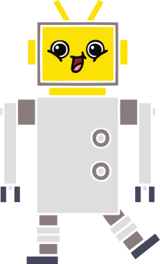 Bir insan tarafından çizilmiş düz renkli bir robot karikatürü