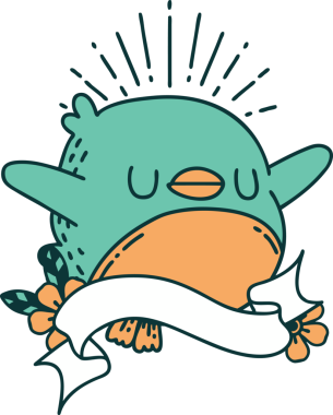 Dövme tarzı kanat çırpan bir insan tarafından çizilmiş parşömen afişi.