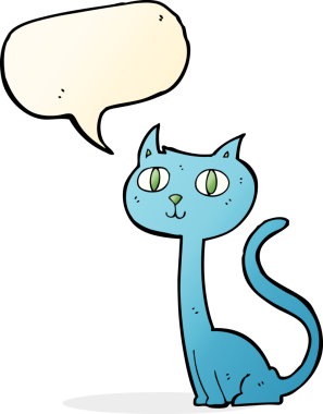 Bir insan tarafından çizilmiş konuşma balonu olan çizgi film kedisi.