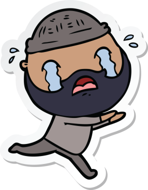 Bir insan tarafından çizilmiş ağlayan sakallı bir adamın çıkartması.